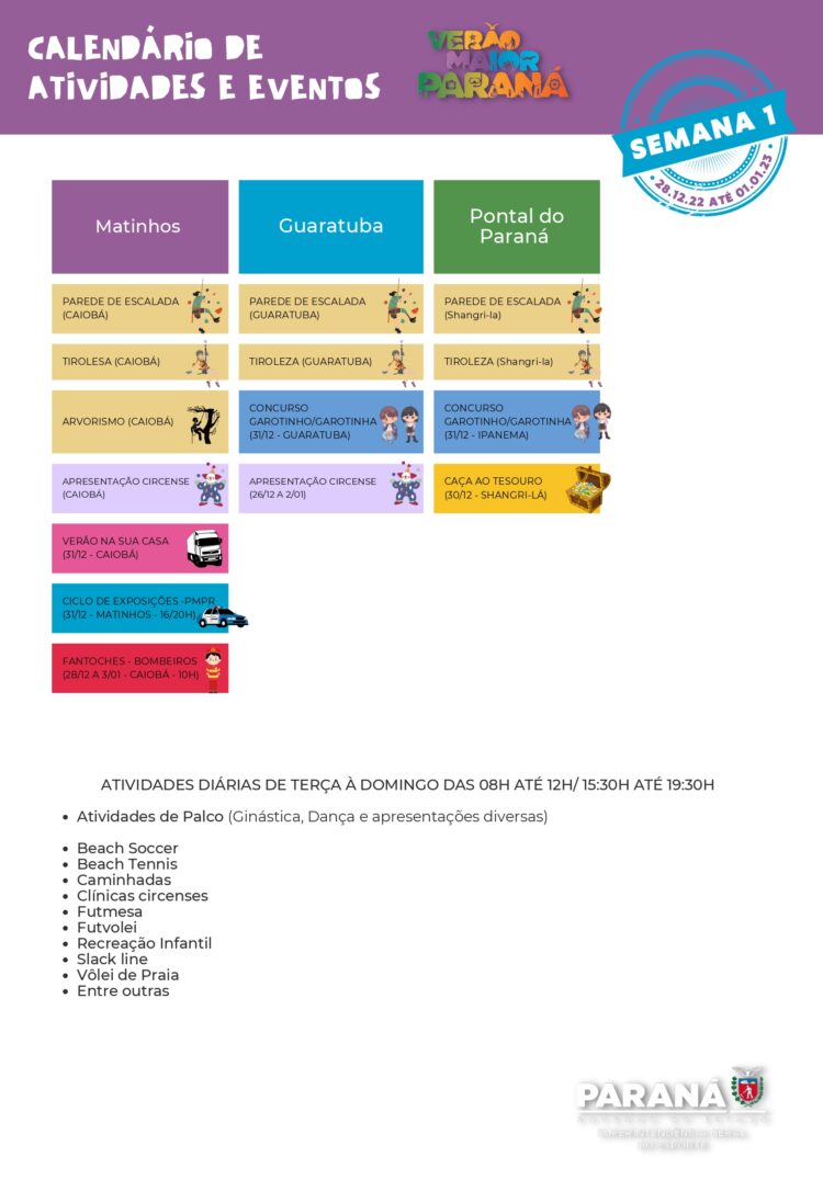 Atividades esportivas dos postos fixos do Verão Maior Paraná